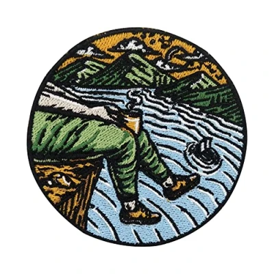Afbeelding van Finally Home Opstrijkbare patch &quot;Café in der Nature&quot; patches voor rivier, meer, zee, bergpatches, strijkapplicaties