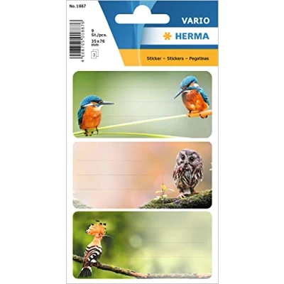 Afbeelding van HERMA 9 zelfklevende etiketten van mat papier voor boeken, schriften, dozen, huishouden, meerkleurig, 76 x 35 mm
