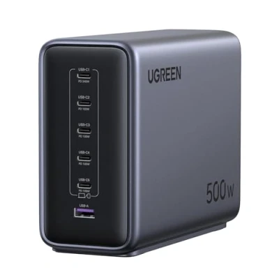 Afbeelding van UGREEN 500 W laadstation, snellader USB C, 6 poorten PD 3.1, 240 W, GaNInfinity compatibel met MacBook Pro 140 iPhone 16e Plus Max 15 14 13 12 Galaxy PPS 45 S24 Ultra S23 Pixel 9 iPad