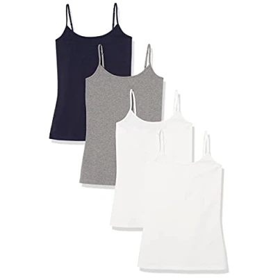 Image de Amazon Essentials Caraco Coupe Cintrée Women&#039;s, Pack of 4, Blanc/Bleu Marine/Gris, S
