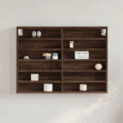 Afbeelding van Vitrinekast 80x8,5x58 cm bewerkt hout bruin eikenkleurig