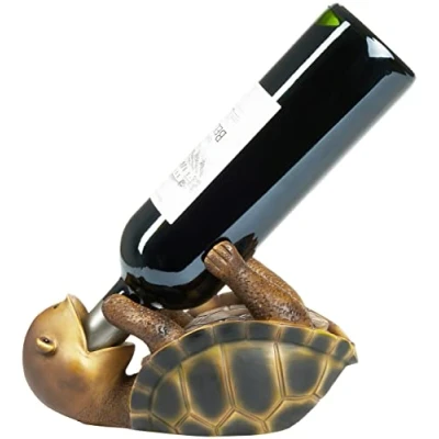 Afbeelding van BRUBAKER Wijnfleshouder Dorstige Schildpad Wijnrek Grappig Wijn accessoires Grappige Decoratie Cadeau