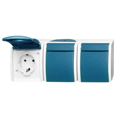 Afbeelding van Busch Jeager stopcontact 3 voudig horizontaal IP44 23003 EW 53