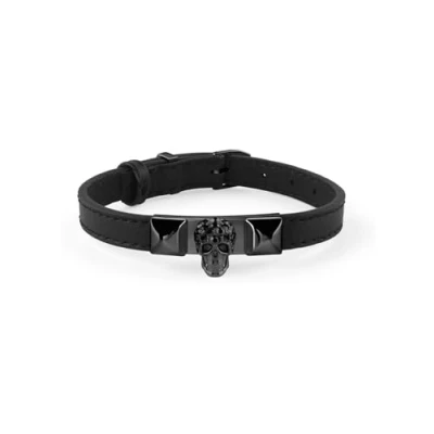 Afbeelding van Philipp Plein Volle Enigma schedel herenarmband van leer en roestvrij staal