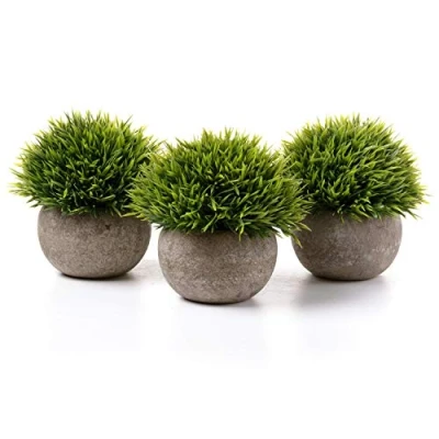 Afbeelding van T4U Kunstplanten van kunststof groene planten in pot met meerdere lagen gras voor thuis en op kantoor, set 3 stuks
