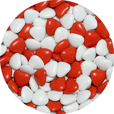 Afbeelding van EinsSein 1kg Bruiloft dragees met chocolade hartje Mix medium wit rood glimmende doop communie amandelen vieren en ontvangen feest goedkope kleur bomb tag zie mijn dozen daarin