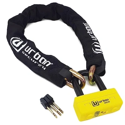 Afbeelding van URBAN UR74120 diefstalbeveiliging voor motorketting, hoge veiligheid, goedgekeurd klasse SRA, hangslot Mini U + ketting ø13,5