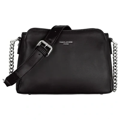Afbeelding van David Jones Kleine schoudertas voor dames handtas ketting 3 zakken messenger tas telefoon PU leer stad reizen winkelen mode chic, zwart, maat, zwart., Chique