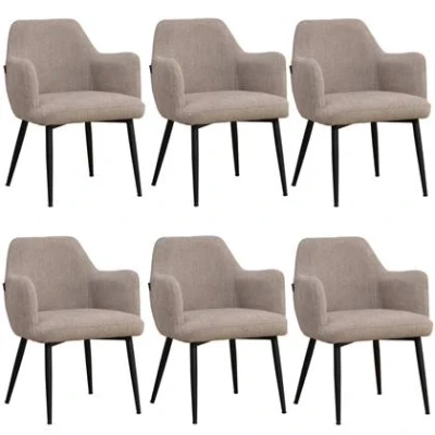 Afbeelding van Bronx71® Scandinavische eetkamerstoel Lars taupe gerecyclede stof Eetkamerstoelen set van 6 stoel