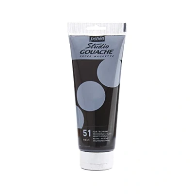 Afbeelding van Pébéo gouache kleur, 220 ml, tube fijne kwaliteit, ideaal voor studie, 1 van zwart trichrome