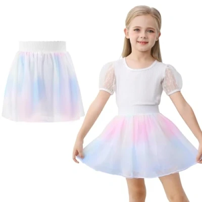 Afbeelding van boruizhen Meisjesrok, tutu, kinderen, rok, tule, 3 lagen, prinses, borduurpatroon, dansrok met elastische riem, 1 10 jaar, Regenboog