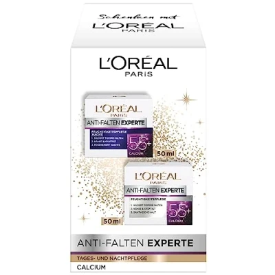Afbeelding van L&#039;Oréal Paris Hydraterende verzorgingsset, anti aging dag en nachtcrème ter vermindering van rimpels, rimpelexpert 55+, 2 x 50 ml