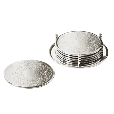 Afbeelding van EDZARD onderzetters Brugge, verzilverd, aanslagbestendig, diameter 9 cm, set van 6 + houder