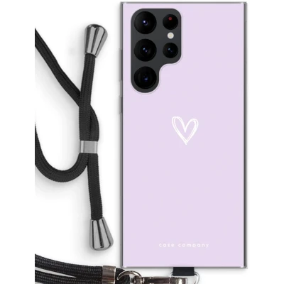 Afbeelding van Case Company® hoesje met Koord geschikt voor Samsung Galaxy S22 Ultra Klein hartje paars Telefoonhoesje Zwart Bescherming aan alle Kanten en Over de Schermrand
