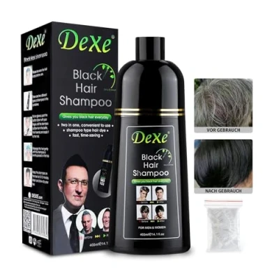 Image de Instant Black Hair Shampooing colorant pour hommes et femmes Facile à utiliser Couverture 100 % des cheveux blancs rapide Tenue 30 jours 3 en 1 Noir 400 ml