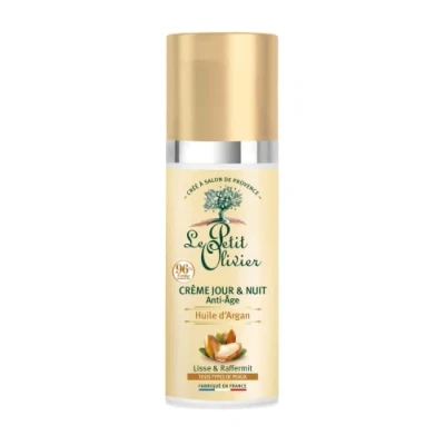 Afbeelding van LE PETIT OLIVIER Anti aging dag en nachtcrème arganolie glad verstevigend alle huidtypes met hyaluronzuur 96% natuurlijke oorsprong zonder siliconen gemaakt in Frankrijk 50 ml