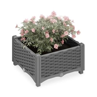 Afbeelding van plantenbak met waterreservoir kunststof 23 x 40 cm grijs