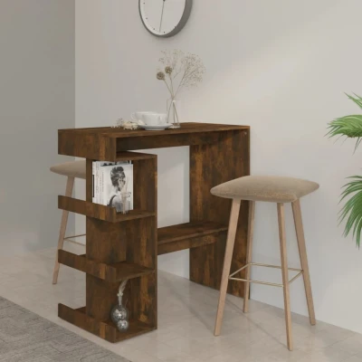 Afbeelding van Bartafel met opbergrek 100x50x101,5 cm spaanplaat gerookt eiken