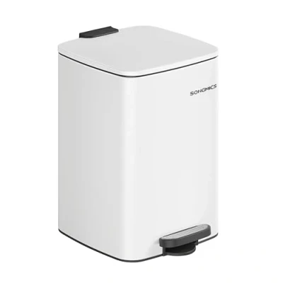 Afbeelding van SONGMICS Afvalemmer voor de keuken, afvalbak 20 l, pedaalemmer van staal, met binnenemmer, zachte sluiting en opening, wolkenwit LTB592W02