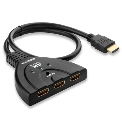 Afbeelding van QGECEN HDMI stekkerdoos, 3 ingang, 1 uitgangen, hub, schakelaar, 4K 3D HDCP voor Chromecast/Roku/Fire TV Stick/Apple TV/Samsung TV/Blu Ray Player/Playstation/Laptop
