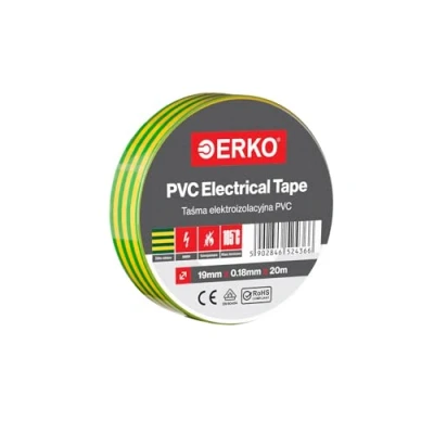 Afbeelding van ERKO Pvc isolatietape 19 mm x 20 m Reparatie van elektrische kabels Zeer flexibel met sterke hechting Chemicaliënbestendig, geelgroen, polyvinylchloride