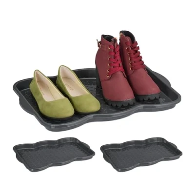 Afbeelding van Relaxdays schoenen lekbak set van 3 met profiel 48x34 cm voor 2 paar kunststof