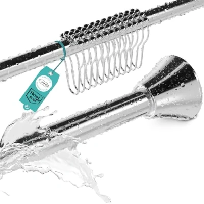 Afbeelding van Douchegordijnstang zonder boren met 12 ringen (tester*), stabiele telescoopstang 120 215 cm, boren, van roestvrij staal, douchestangenset, voor douche en badkuip