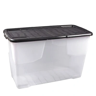 Afbeelding van Strata Curve opbergdoos met deksel, zwart, 80 x 40 48 cm, 100 liter, transparant