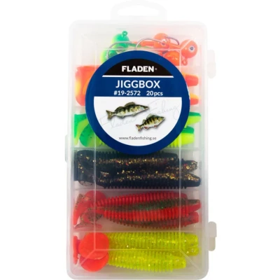 Afbeelding van Fladen Ribbed shad jigs in tackle box 100mm, 20pcs Kunstaas set