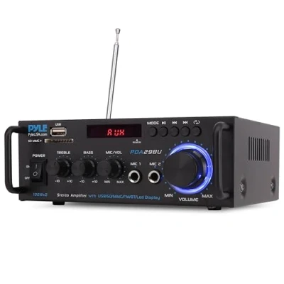 Afbeelding van Pyle Draadloze Bluetooth Audioversterker 200W Audio Stereo Versterker Systeem RCA, USB, SD Microfooninvoer FM radio voor Home Cinema via RCA Studiogebruik