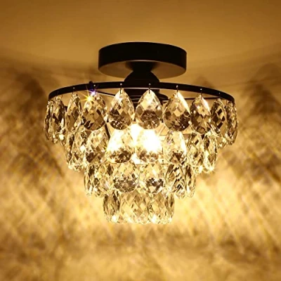 Afbeelding van ZenithBeam Mini Kroonluchter van kristal, plafondlamp, klein, modern, voor hal, inbouwlamp slaapkamer, woonkamer (zwart)