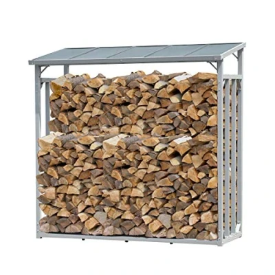Afbeelding van QUICK STAR aluminium brandhoutrek XXL 185 x 70 cm tuin brandhoutopslag 2,3 m3 stapelhulp buiten