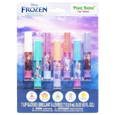 Afbeelding van Disney Frozen Townley Girl Lipgloss set op plantaardige basis, 7 delig, aromatiserend, veganistisch voor meisjes ideaal overnachten, makeovers, feestgeschenken en verjaardagscadeaus.