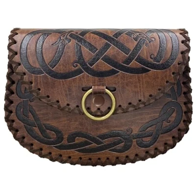Afbeelding van HiiFeuer Viking Wafel Riemtas, Middeleeuwse Kunstleer Rugzak, Middeleeuwen LARP Ren Faire Draagbare Bruin A