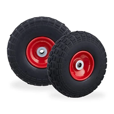 Afbeelding van Relaxdays 4x steekwagenwiel 4.1/3.5 4 rubber bolderkarwiel antilek zwart/rood