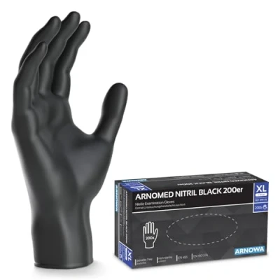 Image de ARNOMED gants jetables noirs, 200 pièces/boîte, nitrile taille XL, non poudrés &amp; sans latex, jetables, disponibles en tailles S, M, L XL