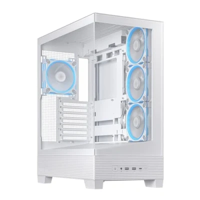 Image de Boîtier PC ASUS A31 PLUS moyen tour blanc ARGB avec panneau latéral et avant verre trempé