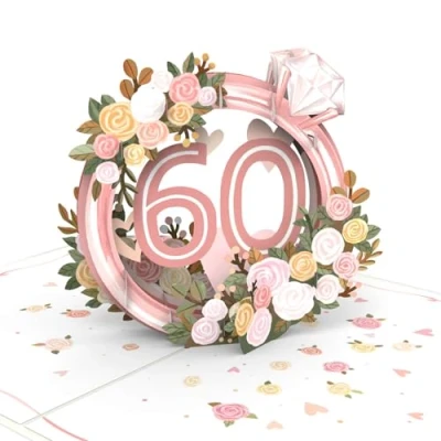Afbeelding van papercrush® carte pop up de mariage diamantée vœux 3D pour au diamant, cadeau le 60e anniversaire (femmes et hommes), emballage d&#039;argent,
