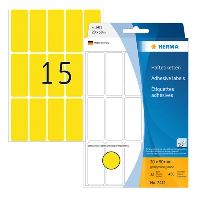 Image de HERMA étiquettes multi usage,20 x 50 mm, jaune, grand paquet contenu: 480 pièces 2411