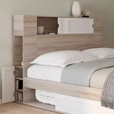 Afbeelding van Tête de lit SALEM 145 CM avec rangements fermés et niches bois blanc