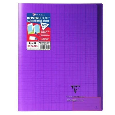 Afbeelding van CLAIREFONTAINE notitieboek met KOVERBOOK steken 24 x 32 96 pagina&#039;s Seyes doorzichtige Polypro cover paars