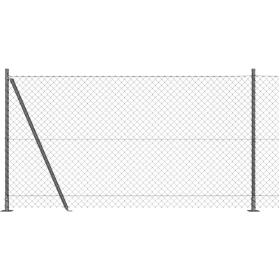 Afbeelding van vidaXL Kettinghek met 7 Flenspalen 1.2x10 m Gegalvaniseerd Staal