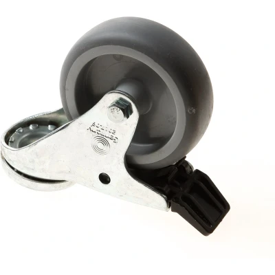 Afbeelding van Kelfort Zwenkwiel met boutgat, grijs rubber wiel glijlager + rem 50kg 75mm