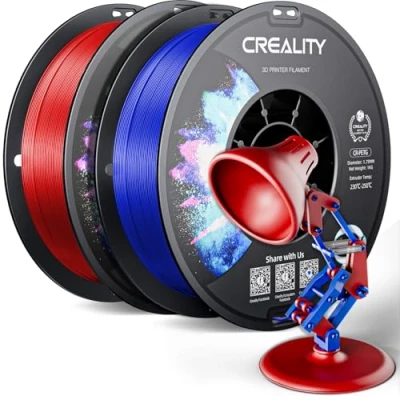 Afbeelding van Officieel Creality PETG filament voor 3D printers, 1,75 mm, verpakking van 2 kg, hoge precisie, sterke hardheid, geurloos, betere doorstroming, vochtbestendig, printfilament, rood en blauw