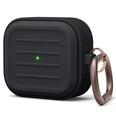 Afbeelding van elago Gewapende beschermhoes met sleutelhanger, compatibel AirPods 3, ondersteunt draadloos opnieuw opladen, schokbestendig en biedt volledige bescherming (zwart)