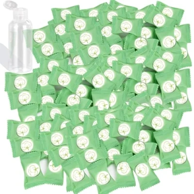 Afbeelding van Fancyou Gecomprimeerde handdoeken, afzonderlijk verpakte wegwerphanddoeken, mini handdoeken van dik katoen voor reizen, kamperen, wandelen, hotel, outdooractiviteiten (groen 300 stuks)
