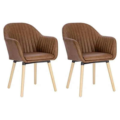 Afbeelding van WOLTU 2 x eetkamerstoelen, crèmekleurig, zitting van kunstleer, stoel voor keuken/woonkamer/café, bruin, BH336br