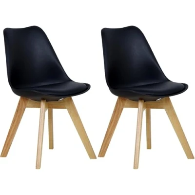 Afbeelding van WOLTU 2 eetkamerstoelen, keuken/woonkamerstoelen, design van kunstleer en massief hout, zwart BH29sz