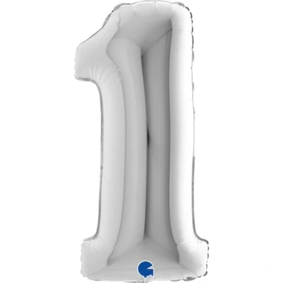 Afbeelding van Folie Ballon Cijfer 1 Zilver 101cm