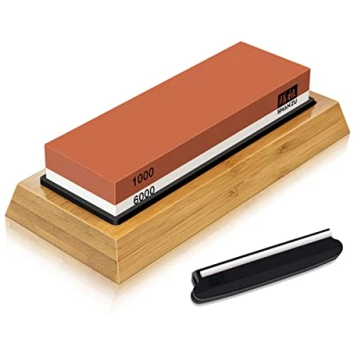 Afbeelding van SHAN ZU Slijpsteen 2 in 1 messenslijper, slijpsteen, basis van bamboe, antislip 1000/6000